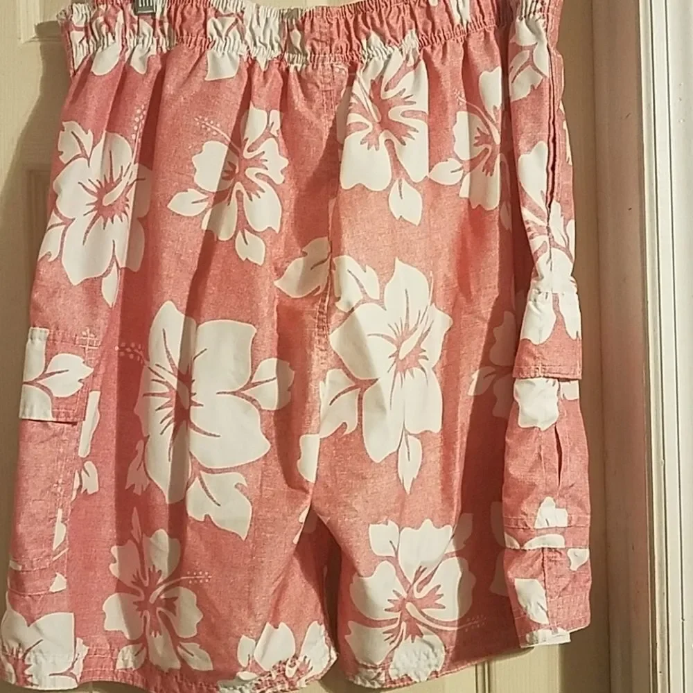 U.S. Polo Assn. Men's Pink‎ White Hawaiian Mesh Lined Swim Trunks Size 2XL